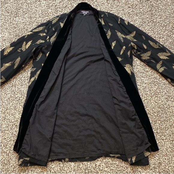 Johnny Was Workshop Open Jacket Black with Gold Feathers Velvet Trim & Pockets - Picture 3 of 10